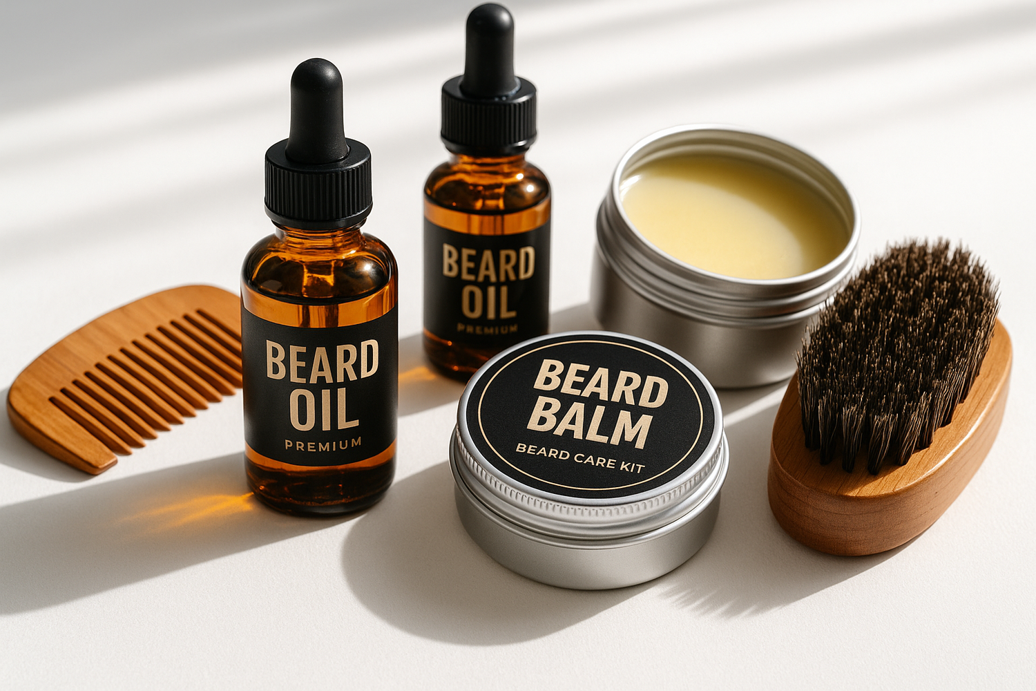 Beard care kit in bright light
