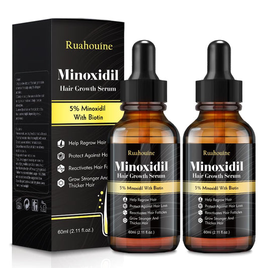 2-Pack 5% Minoxidil Hair Growth Serum, Hair Regrowth Treatment for Men and Women, Strengthens and Thickens Hair for Fuller, Longer Results, Beard and Facial Hair Enhancer - GLOWLAB