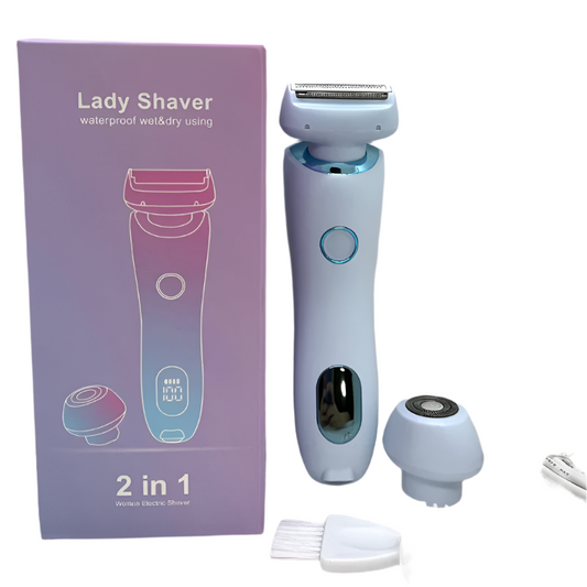 2-in-1 Electric Razor for Women Painless Bikini Trimmer Blue - GLOWLAB