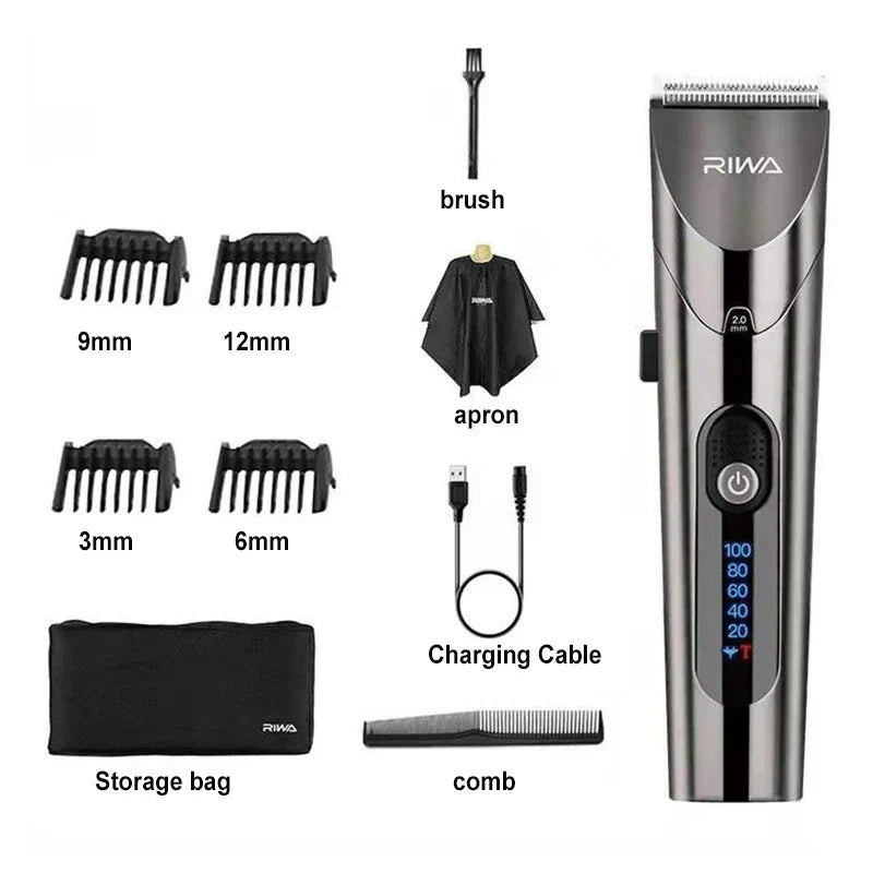 Electric Hair Clipper Variable Speed Barber Trimmer Grey - GLOWLAB