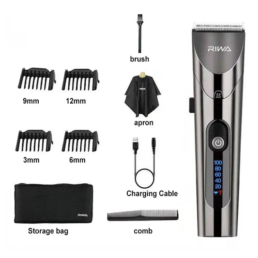 Electric Hair Clipper Variable Speed Barber Trimmer Grey - GLOWLAB