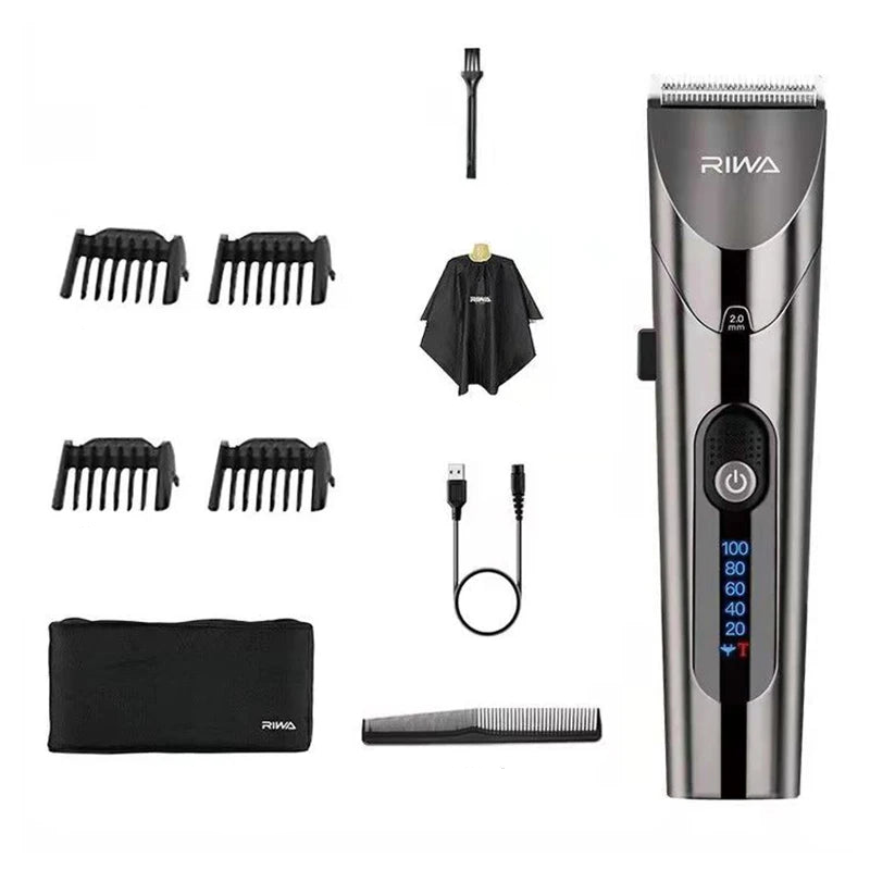 Electric Hair Clipper Variable Speed Barber Trimmer Grey - GLOWLAB