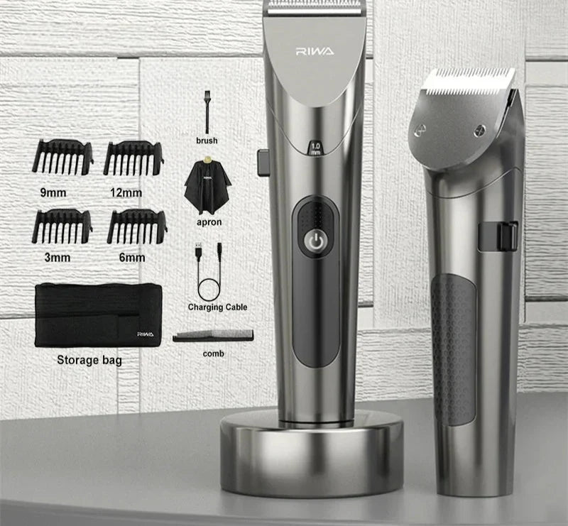 Electric Hair Clipper Variable Speed Barber Trimmer Grey - GLOWLAB