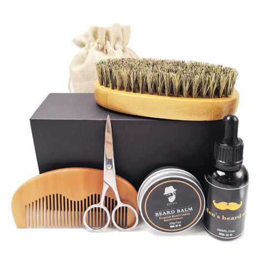 Beard Wax, Oil, Comb, Brush & Scissors Set - GLOWLAB