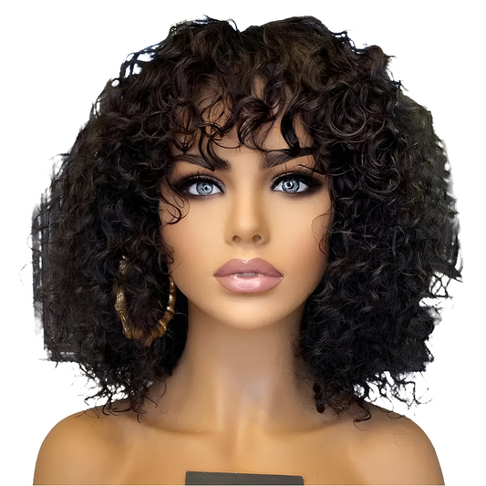 Deep Curly Bangs Human Hair Wigs - GLOWLAB