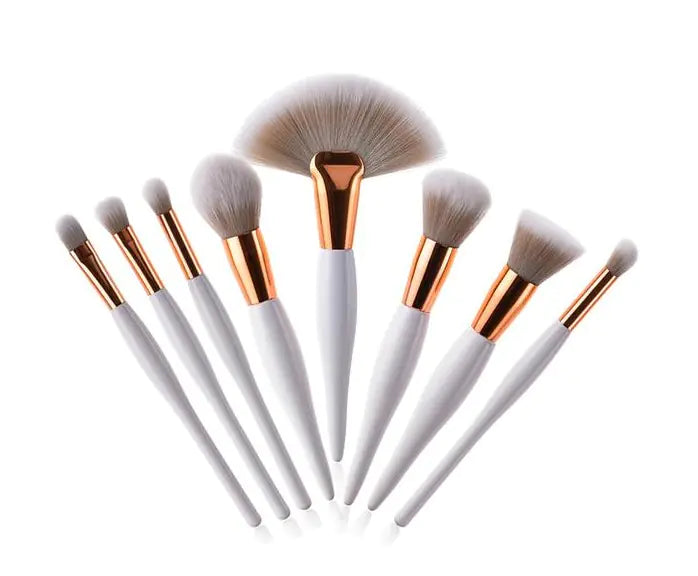 8-Piece Makeup Brush Set with Black Handle and Silver Tubes - GLOWLAB