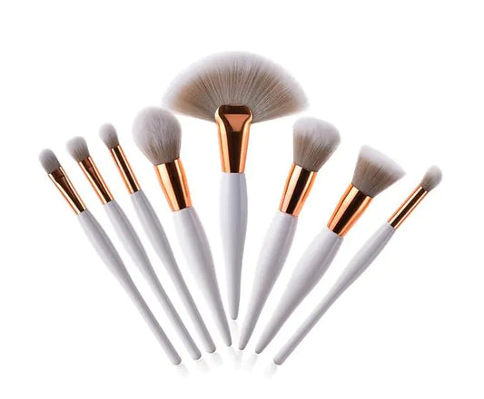 8-Piece Makeup Brush Set with Black Handle and Silver Tubes - GLOWLAB